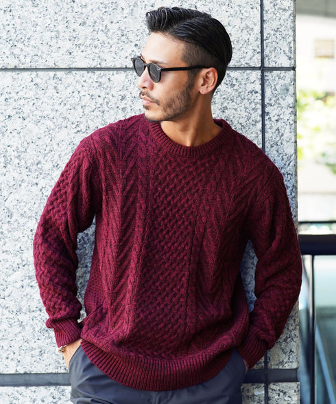 アランニット(クルーネック) | ニット セーター メンズ ケーブルニット メンズニット メンズセーター ケーブル編み Vネック クルーネック タートルネック 服 秋服 冬服 厚手 冬 ボーダー レディース ペア