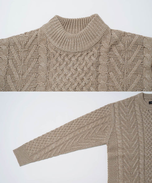 アランニット(モックネック) | ニット セーター メンズ ケーブルニット メンズニット メンズセーター ケーブル編み Vネック クルーネック タートルネック 服 秋服 冬服 厚手 冬 ボーダー レディース ペア