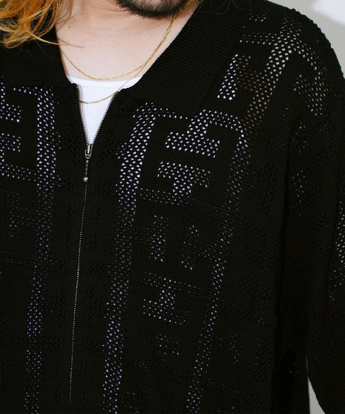 HUF / ハフ MONOGRAM JACQUARD ZIP SWEATER ジップアップ サマーニット セーター KN00485