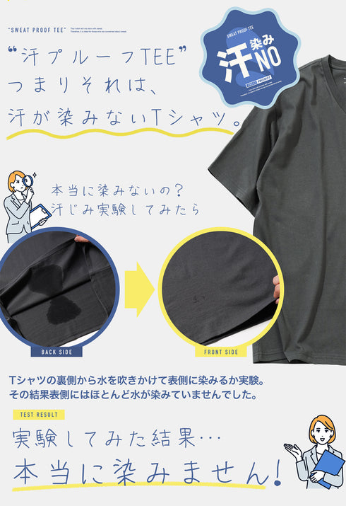 汗ジミ防止VネックTシャツ│メンズ 汗染みしないVネックTシャツ インナー ゆったり ホワイト ブラック チャコール
