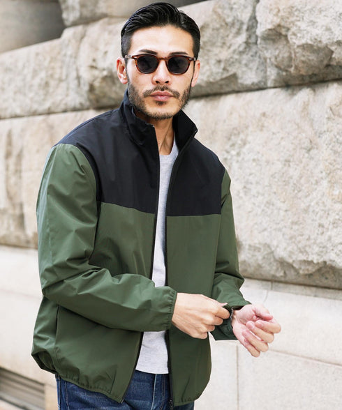 カーキ×ブラック(スタンドカラー) MODEL : GO 180cm 66kg Lsize