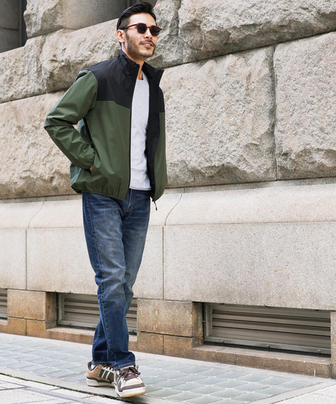 カーキ×ブラック(スタンドカラー) MODEL : GO 180cm 66kg Lsize