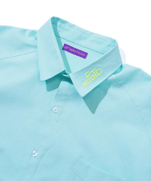 EF DOM TO DO / イーエフダムトゥードゥー ラグラン オックスシャツ 半袖 セットアップ オーバー ロゴ刺繍 ワンポイント