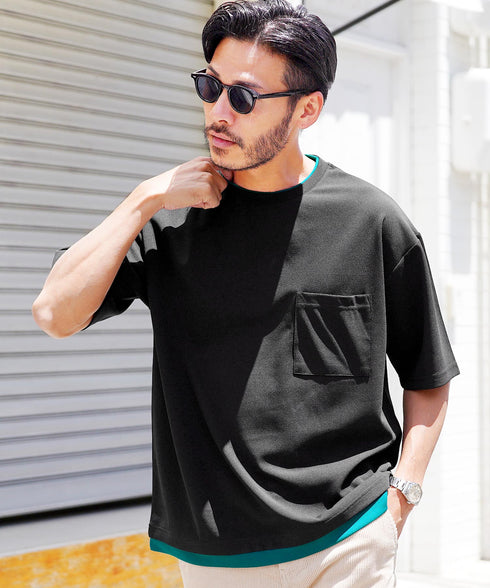 UVカット梨地 フェイクレイヤードBIGT