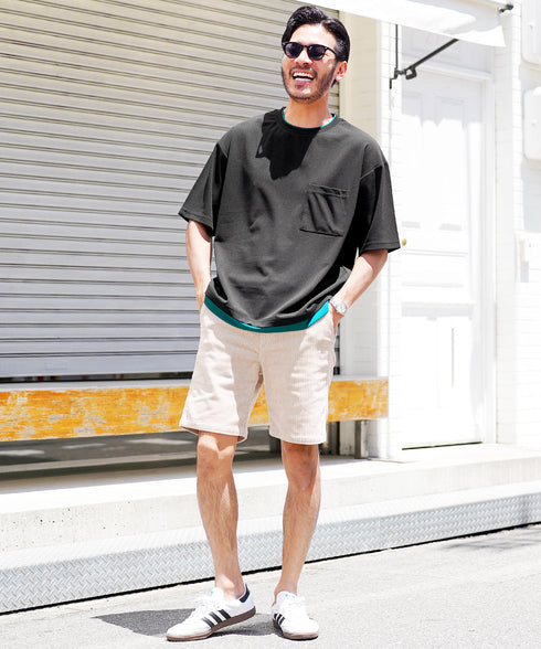 UVカット梨地 フェイクレイヤードBIGT