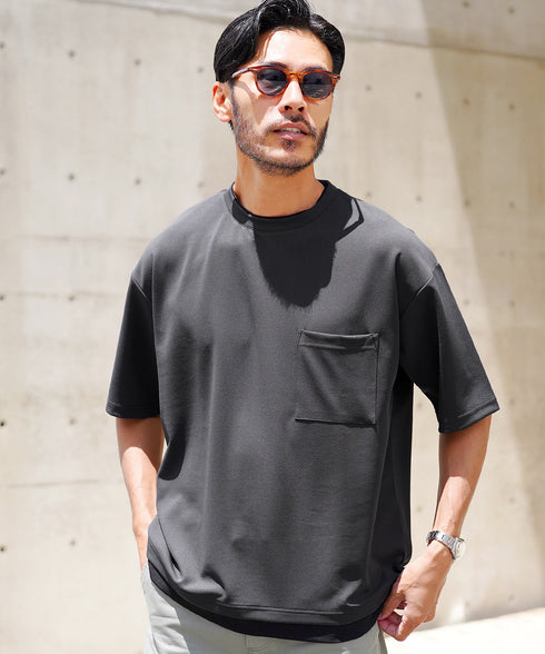 UVカット梨地 フェイクレイヤードBIGT