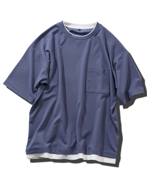 UVカット梨地 フェイクレイヤードBIGT