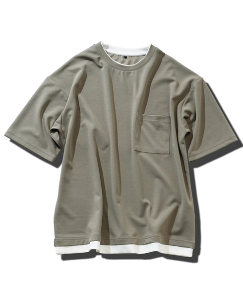 UVカット梨地 フェイクレイヤードBIGT