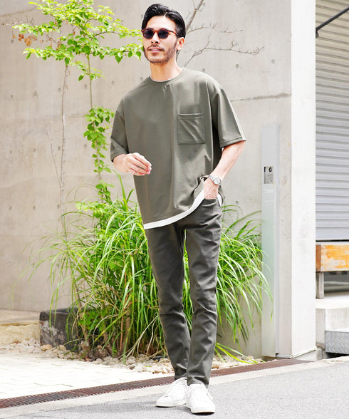 UVカット梨地 フェイクレイヤードBIGT