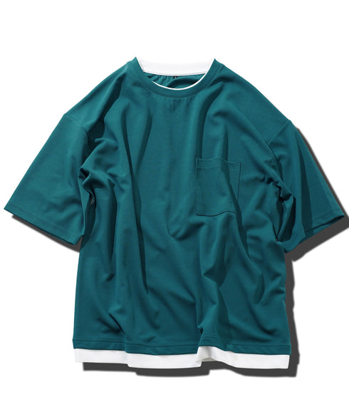 UVカット梨地 フェイクレイヤードBIGT