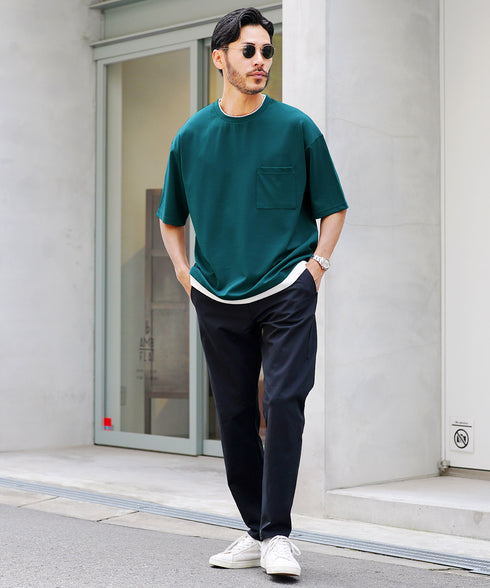 UVカット梨地 フェイクレイヤードBIGT