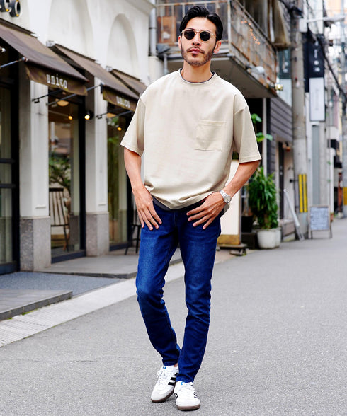 UVカット梨地 フェイクレイヤードBIGT