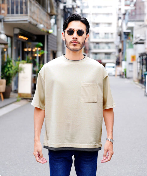 UVカット梨地 フェイクレイヤードBIGT