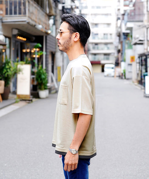 UVカット梨地 フェイクレイヤードBIGT