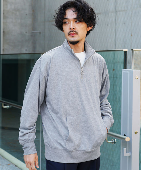 ミニ裏毛綿タッチ 無地ハーフジップトレーナー