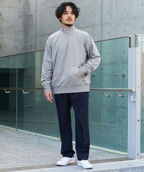 ミニ裏毛綿タッチ 無地ハーフジップトレーナー