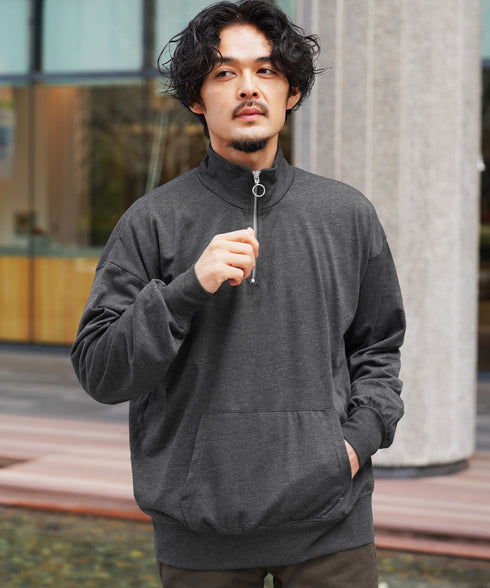 ミニ裏毛綿タッチ 無地ハーフジップトレーナー