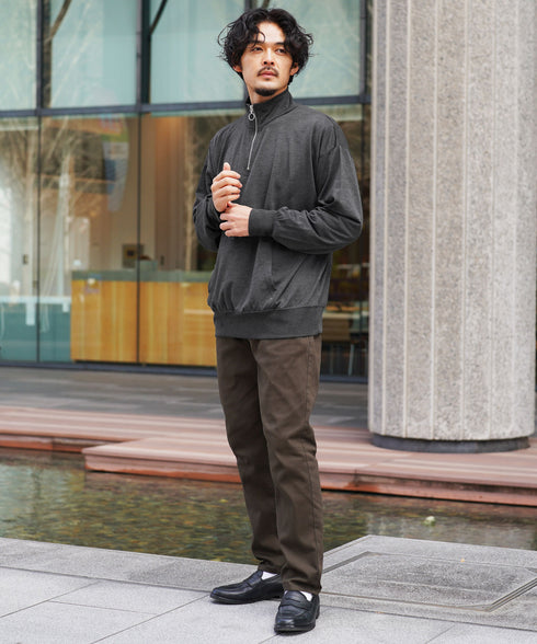 ミニ裏毛綿タッチ 無地ハーフジップトレーナー