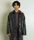 フェイクレザー ウエスタンヨーク 配色ステッチ ミドル丈 カーコート