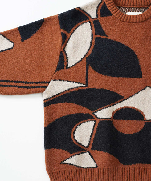 Wジャガード キュビズムトーン アート グラフィックニット