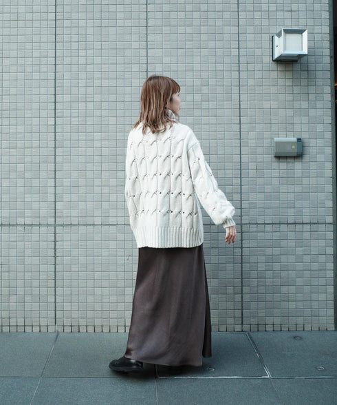 ハイネック 透かし編みニット