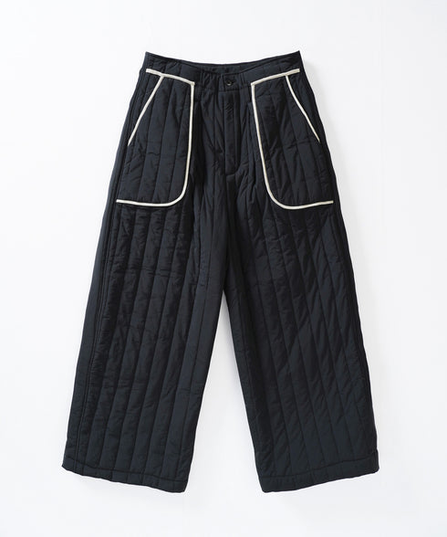 ストライプキルティング アウトポケット セミワイドパンツ
