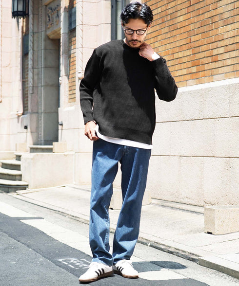 パフカル ウォッシュ ワッフル ニット セーター メンズ クルーネック