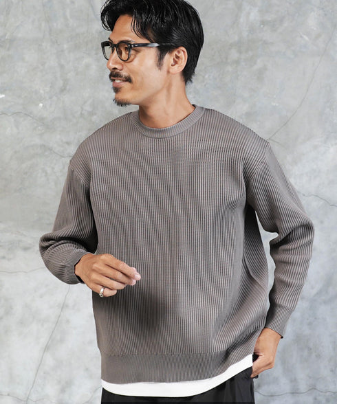 パフカル ウォッシュ ワッフル ニット セーター メンズ クルーネック