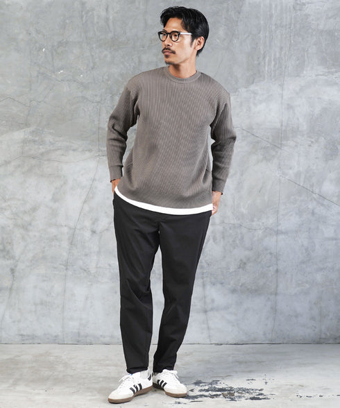 パフカル ウォッシュ ワッフル ニット セーター メンズ クルーネック