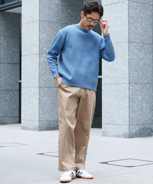 パフカル ウォッシュ ワッフル ニット セーター メンズ クルーネック