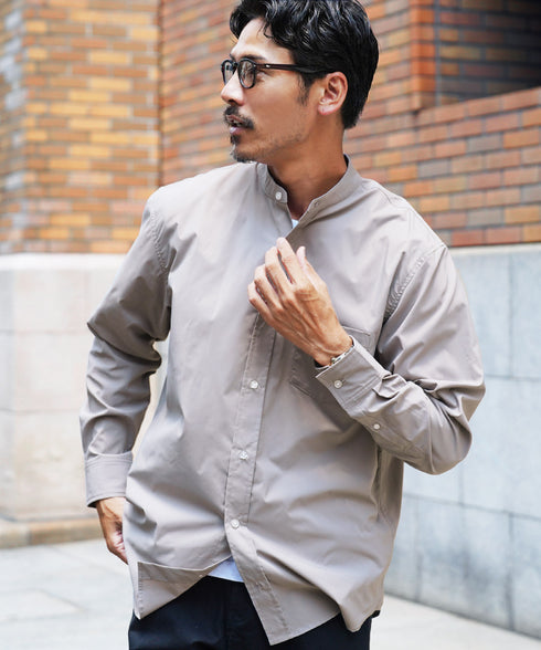 ストレッチブロードイージーケアバンドカラーシャツ