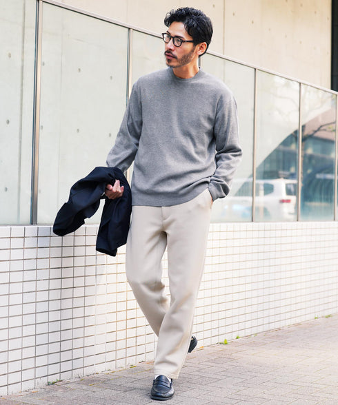 ジャケット専用ニット | ニット セーター 襟高 メンズ ウォッシャブル ジャケニット クルーネック 薄手 洗える ビジネス