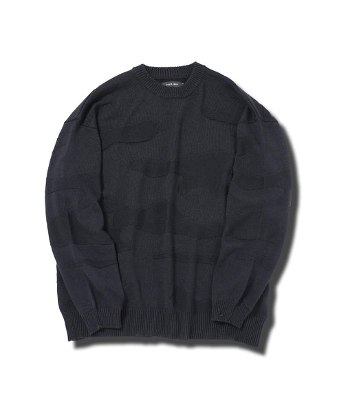 カモフラ ジャガードニット クルーネック セーター ロングスリーブ