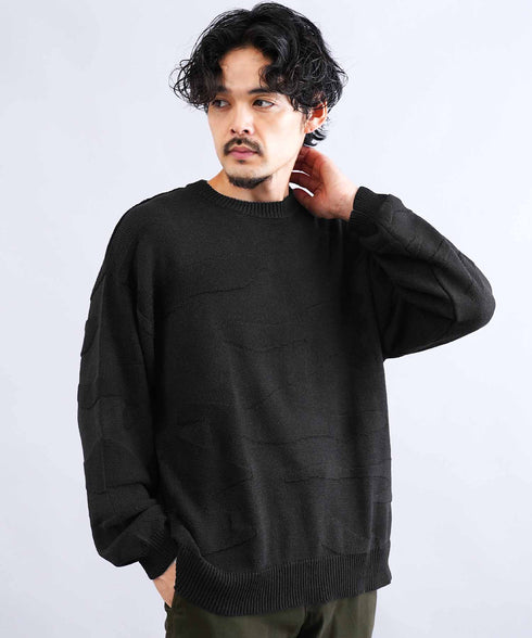 カモフラ ジャガードニット クルーネック セーター ロングスリーブ