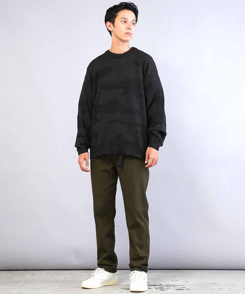 カモフラ ジャガードニット クルーネック セーター ロングスリーブ