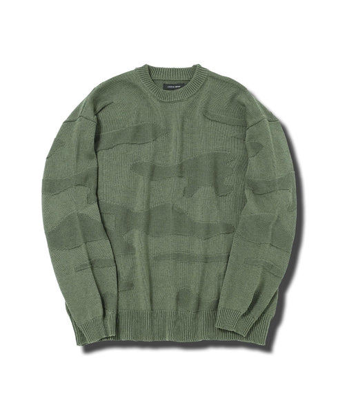 カモフラ ジャガードニット クルーネック セーター ロングスリーブ