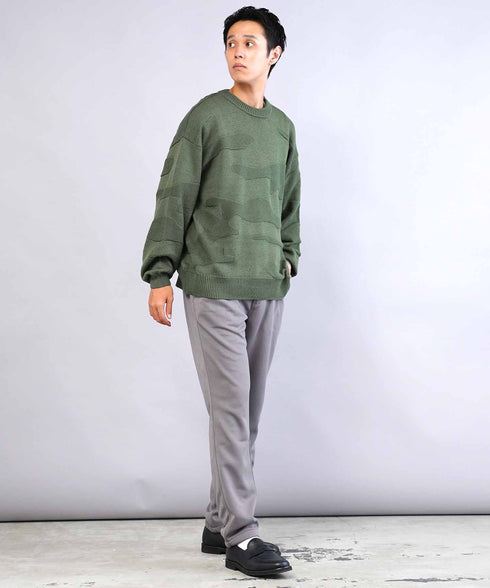 カモフラ ジャガードニット クルーネック セーター ロングスリーブ