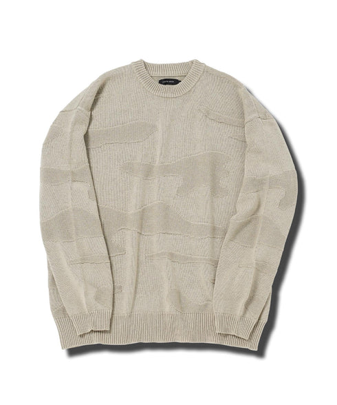 カモフラ ジャガードニット クルーネック セーター ロングスリーブ