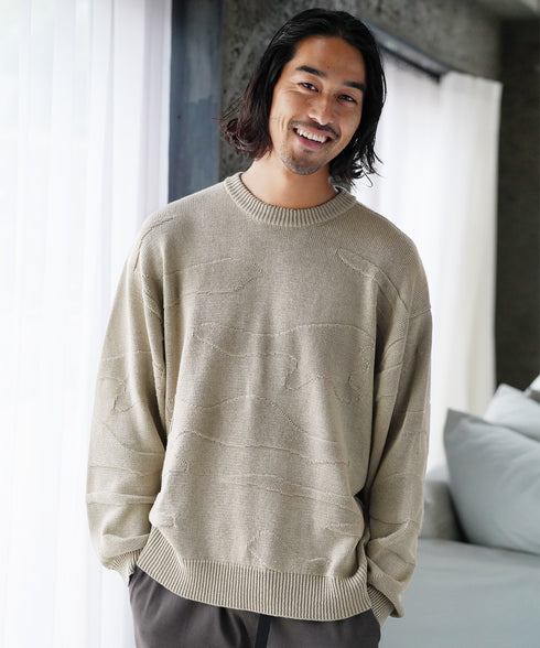 カモフラ ジャガードニット クルーネック セーター ロングスリーブ