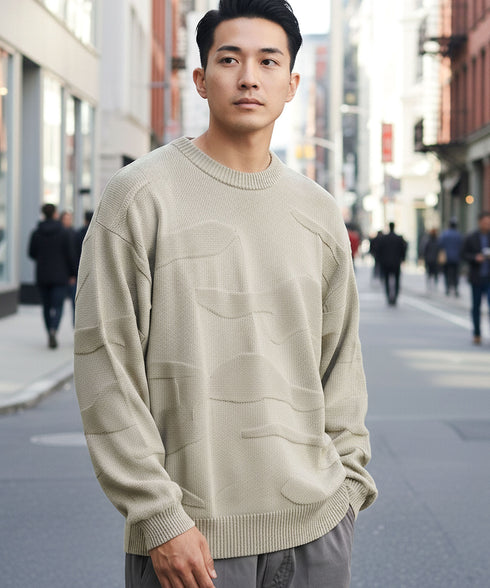 カモフラ ジャガードニット クルーネック セーター ロングスリーブ