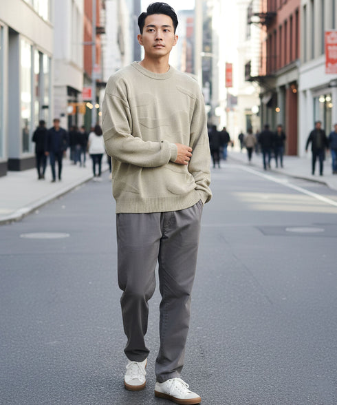 カモフラ ジャガードニット クルーネック セーター ロングスリーブ