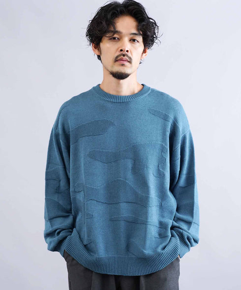 カモフラ ジャガードニット クルーネック セーター ロングスリーブ