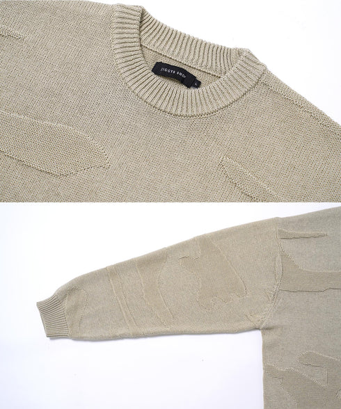カモフラ ジャガードニット クルーネック セーター ロングスリーブ