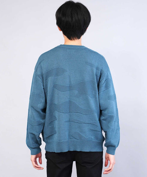 カモフラ ジャガードニット クルーネック セーター ロングスリーブ