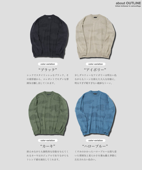 カモフラ ジャガードニット クルーネック セーター ロングスリーブ