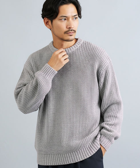 トリコロールセーター クルーネック ニット プルオーバー 畦編み