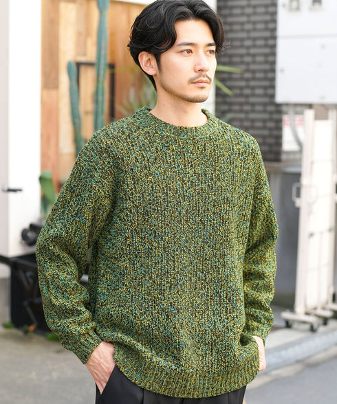 トリコロールセーター クルーネック ニット プルオーバー 畦編み