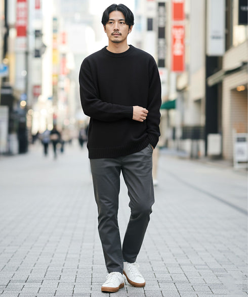 パウダー タッチ ストレッチ ハイゲージ ニット | クルーネック セーター メンズ 洗える ニットセーター ウォッシャブル トップス