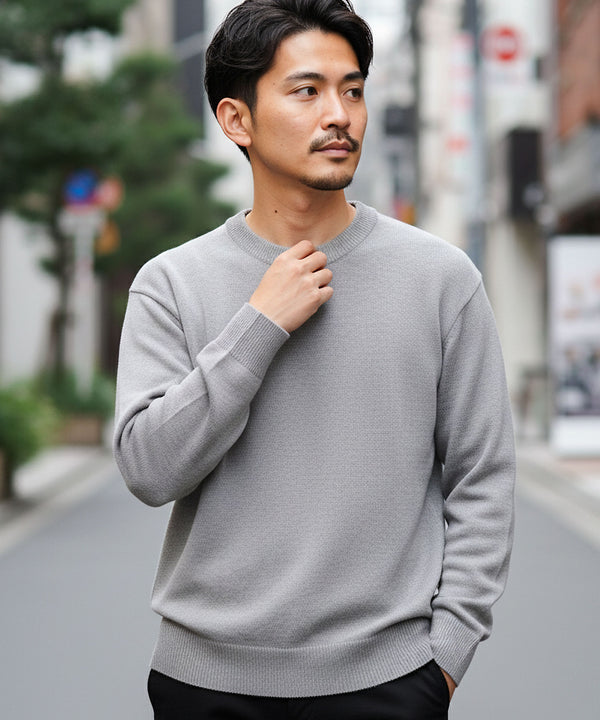 パウダー タッチ ストレッチ ハイゲージ ニット | クルーネック セーター メンズ 洗える ニットセーター ウォッシャブル トップス