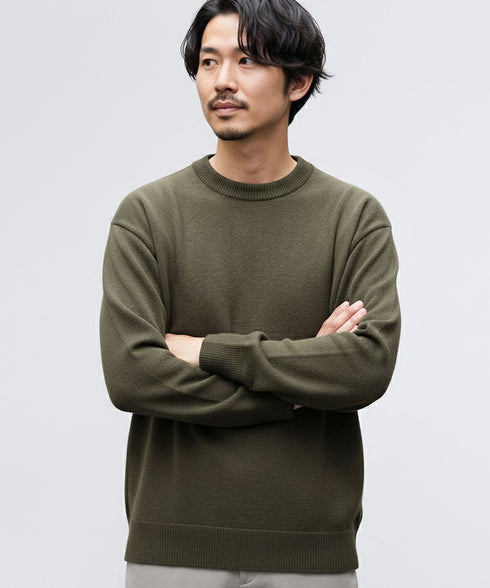 パウダー タッチ ストレッチ ハイゲージ ニット | クルーネック セーター メンズ 洗える ニットセーター ウォッシャブル トップス